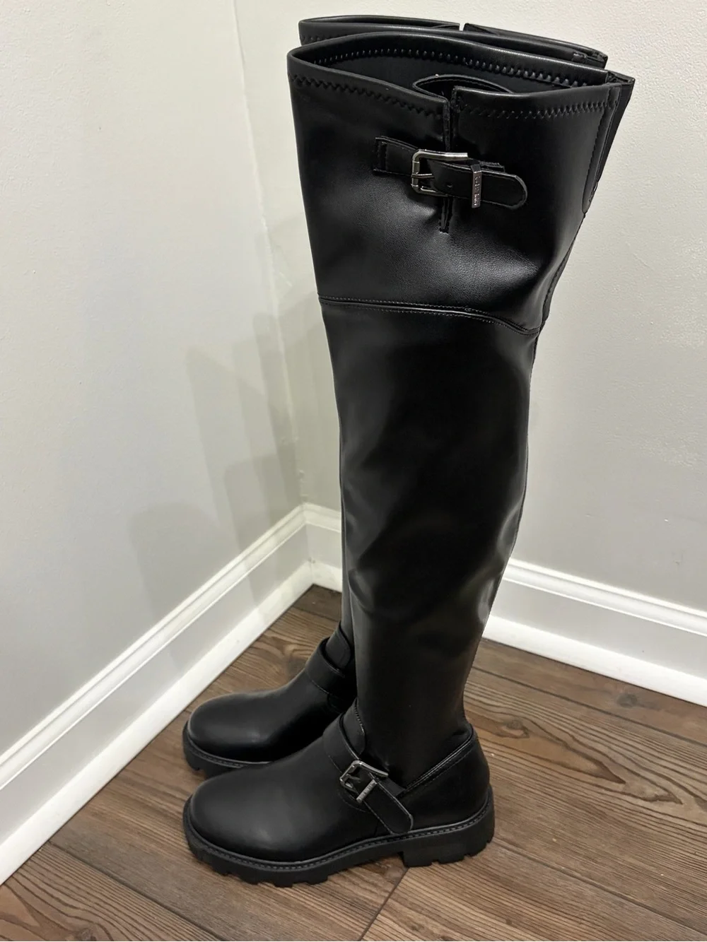 Nine West Black Over-the-Knee Riding Boots with Buckle Detail